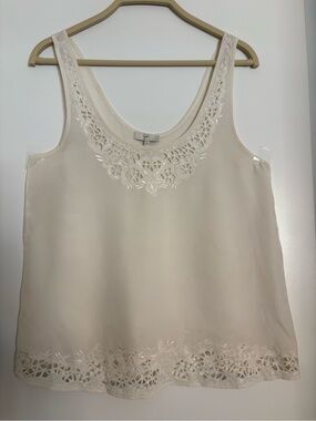 Joie Silk Cream Embroidered Cutwork Sleeveless Top